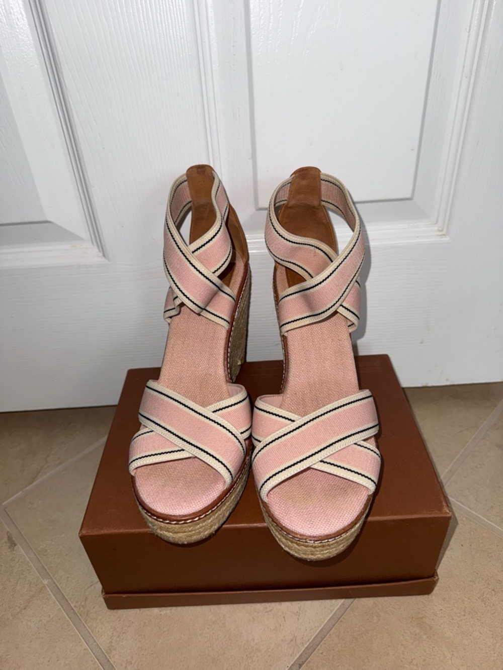 Tory Burch Espadrille Wedge Sandals Blush Pink Size 8.5 - Picture 3 of 11